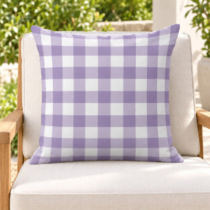 Classic Purple White Gingham Plaid Check Outdoor Pillow