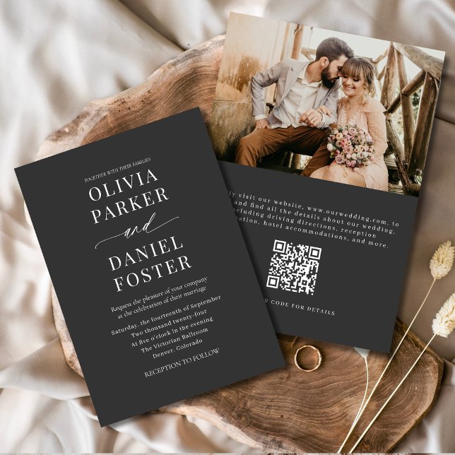 Classic QR Code Elegant Photo Wedding Invitation (Creator Uploaded)