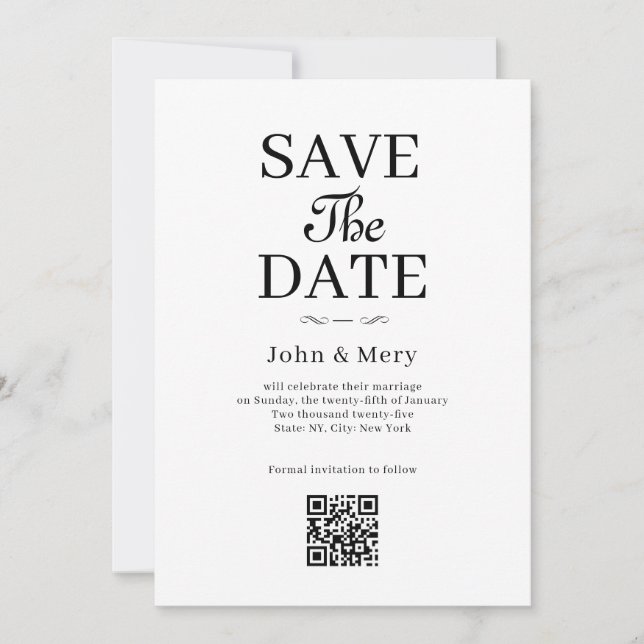 Classic QR Code Photo Wedding Save The Date Invitation (Front)