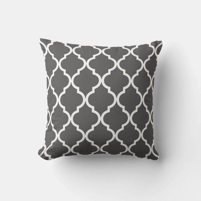 Classic Quatrefoil Pattern Charcoal and White Throw Pillow (Front)