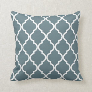 Classic Quatrefoil Pattern in Blue Grey and White Throw Pillow