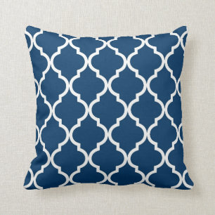 Classic Quatrefoil Pattern Navy Blue and White Throw Pillow