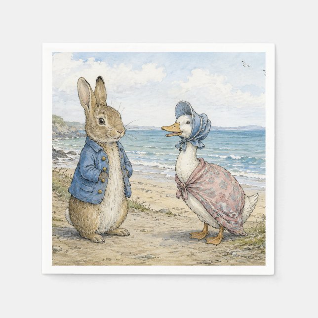 Classic Rabbit and Duck by the Seaside Napkin (Front)