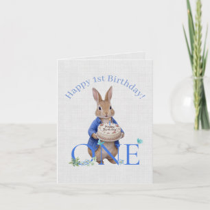 Classic Rabbit Birthday Cake Happy 1st Birthday Card