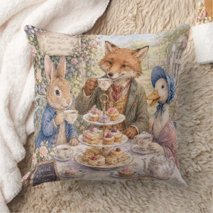 Classic Rabbit Duck Fox Afternoon Tea Time Throw Pillow