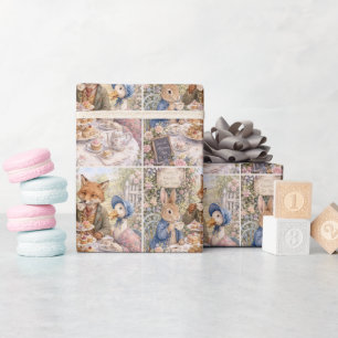 Classic Rabbit Duck Fox Afternoon Tea Time Wrapping Paper