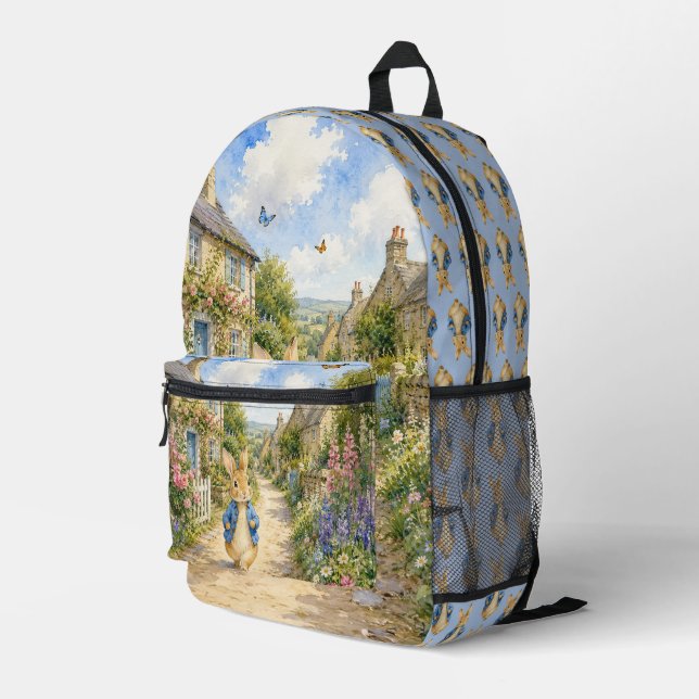 Classic Rabbit English Country town Printed Backpack (Back Corner Right)