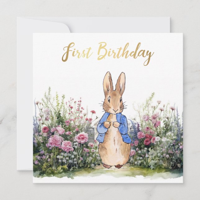 Classic Rabbit First Birthday Card (Front)