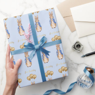 Classic Rabbit First Birthday gold balloons Wrapping Paper