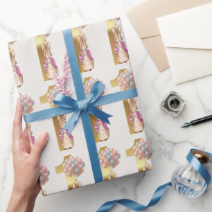 Classic Rabbit First Birthday Gold Number One Wrapping Paper