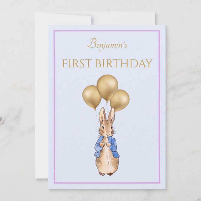 Classic Rabbit First Birthday Invitation (Front)