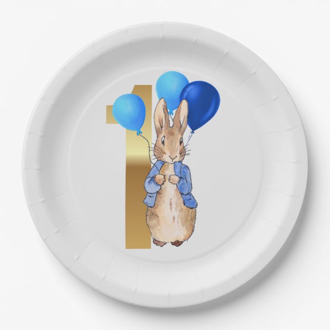 Classic Rabbit First Birthday Paper Plate (Front)