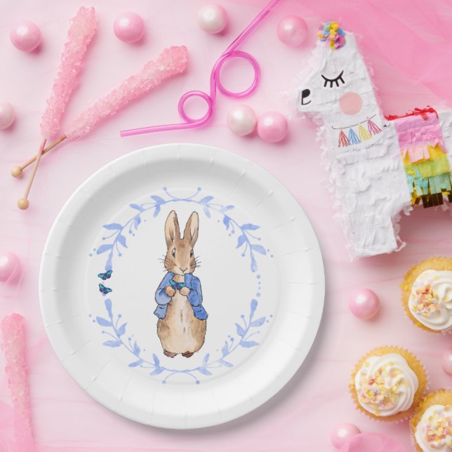 Classic rabbit floral leafy wreath paper plate (Party)