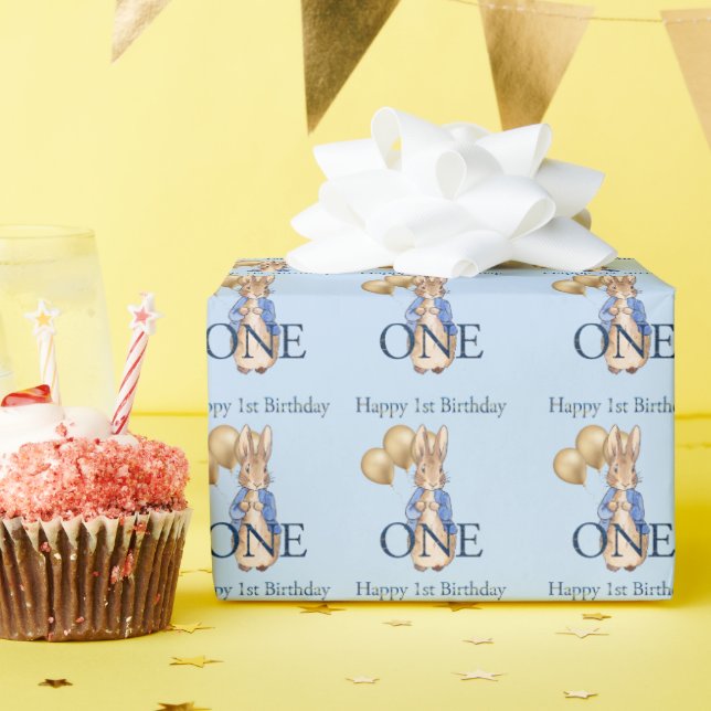 Classic Rabbit Gold Balloons First Birthday  Wrapping Paper (Birthday Party)