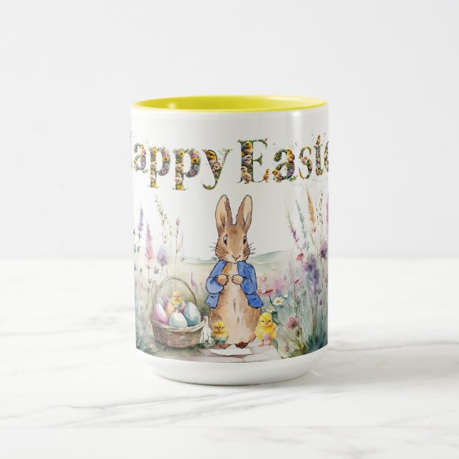 Classic Rabbit Happy Easter and Baby Chicks Mug (Center)