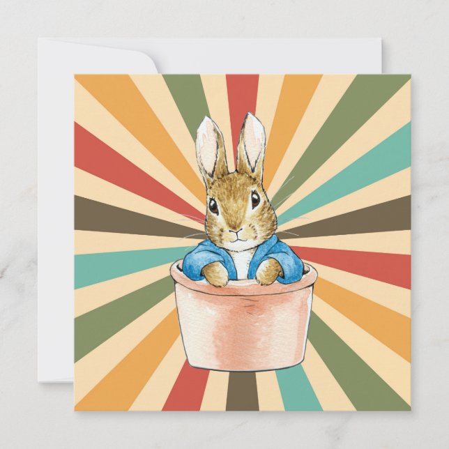 Classic rabbit in a plant pot card (Front)