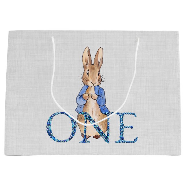 Classic Rabbit in blue jacket First Birthday Large Gift Bag (Front)