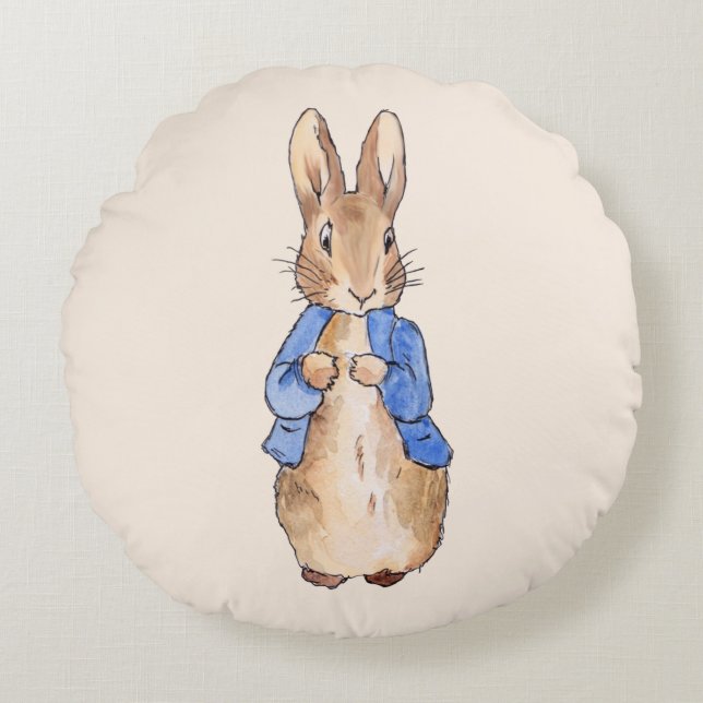 Classic rabbit in blue jacket round pillow (Front)