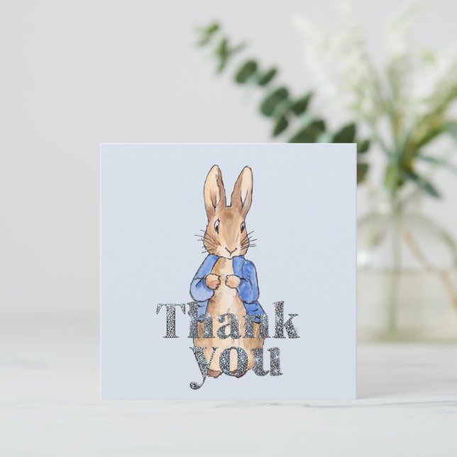 Classic Rabbit in blue jacket Thank you  Card (Standing Front)