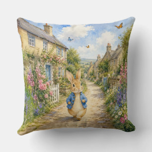 Classic Rabbit in English Country Town Throw Pillow