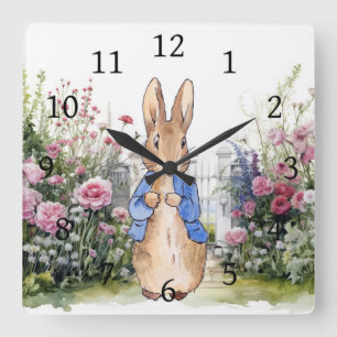 Classic Rabbit in his garden Square Wall Clock