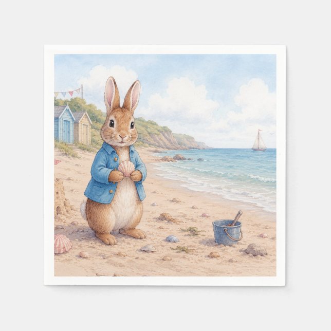 Classic Rabbit on a sandy beach Napkin (Front)