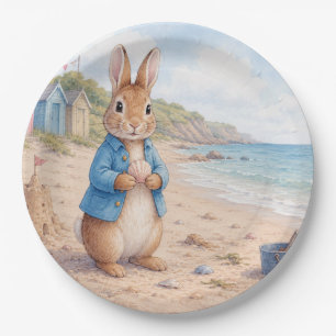 Classic Rabbit on a sandy beach Paper Plate