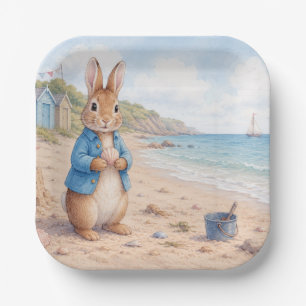 Classic Rabbit on a sandy beach Paper Plate