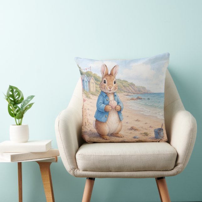 Classic Rabbit on a sandy beach Throw Pillow (Chair)