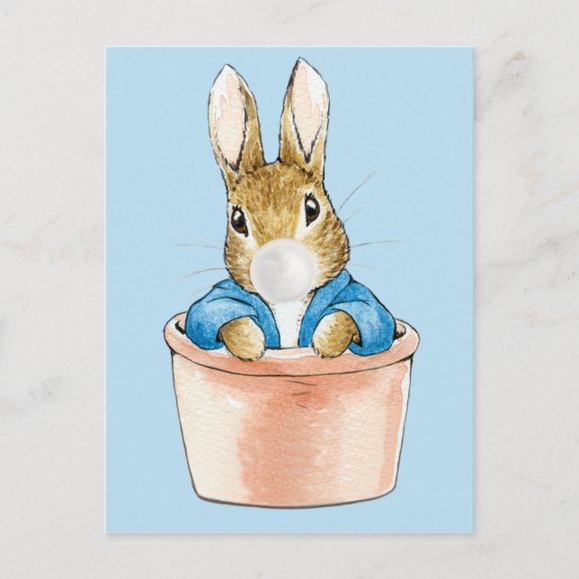 Classic rabbit Plant pot blowing bubble gum Postcard (Front)