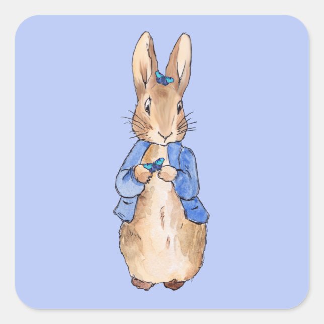 Classic Rabbit with Blue Butterflies  Square Sticker (Front)