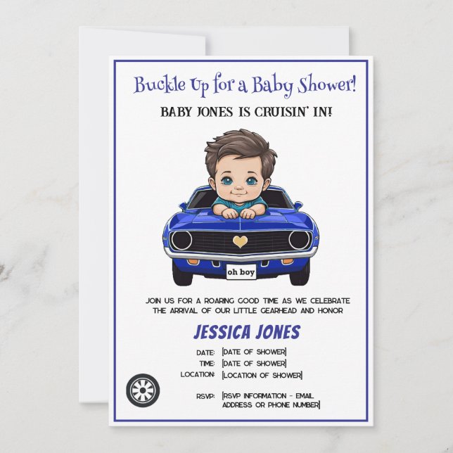 Classic Race Car Baby Boy Cruisin' In Shower Invit Invitation (Front)