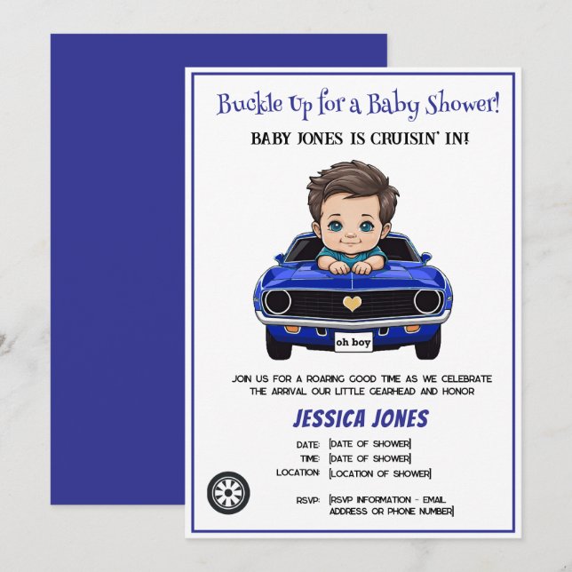 Classic Race Car Baby Boy Cruisin' In Shower Invitation (Front/Back)