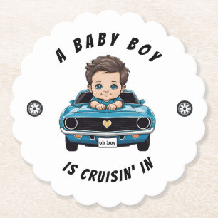 Classic Race Car Baby Boy Cruisin' In Shower Paper Coaster