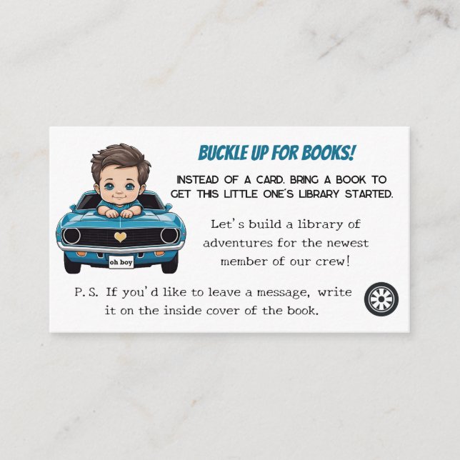 Classic Race Car Baby Cruisin' In Bring a Book  Enclosure Card (Front)
