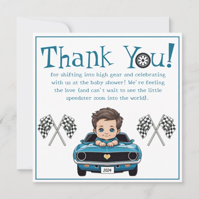 Classic Race Car Baby shower Merci Cartes (Devant)