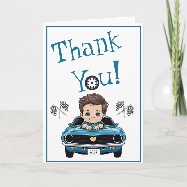Classic Race Car Baby Shower Thank You Cards (Front)