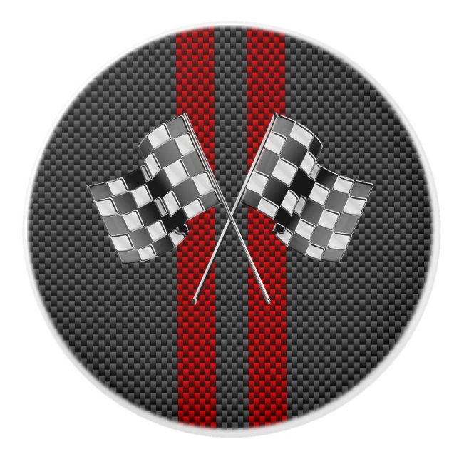 Classic Racing Flags Stripes in Carbon Fiber Style Ceramic Knob (Front)