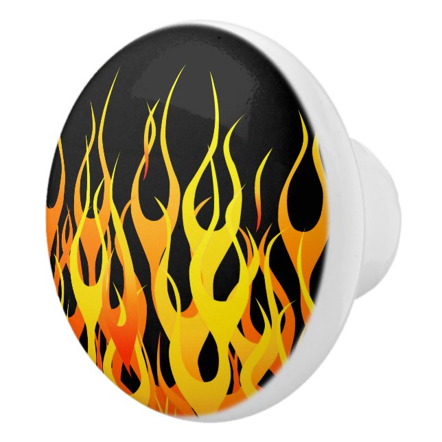 Classic Racing Flames Fire on Black Ceramic Knob (Right)