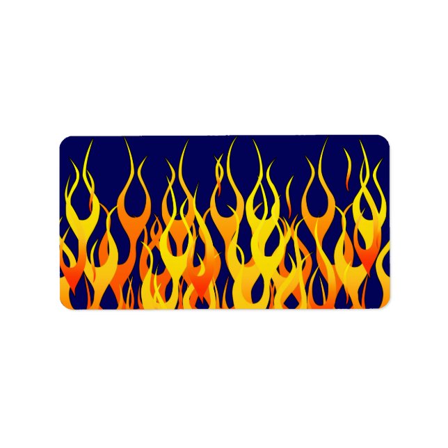 Classic Racing Flames Fire on Navy Blue Label (Front)
