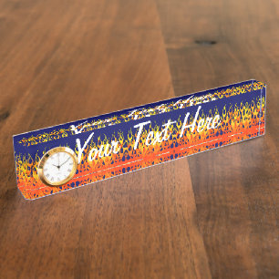 Classic Racing Flames Fire on Navy Blue Nameplate