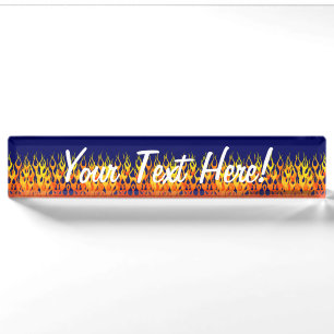 Classic Racing Flames Fire on Navy Blue Nameplate