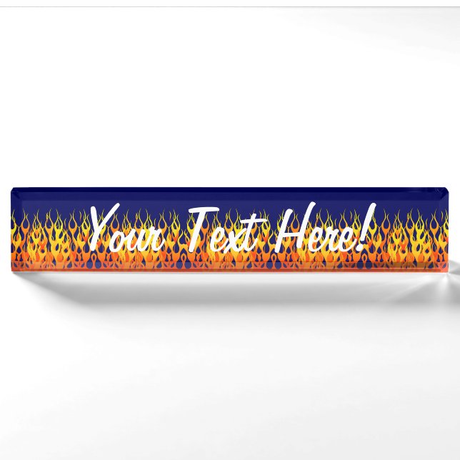 Classic Racing Flames Fire on Navy Blue Nameplate (Front)