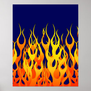 Classic Racing Flames Fire on Navy Blue Poster