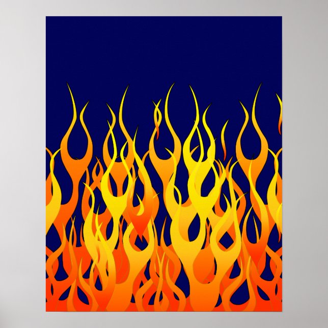 Classic Racing Flames Fire on Navy Blue Poster (Front)