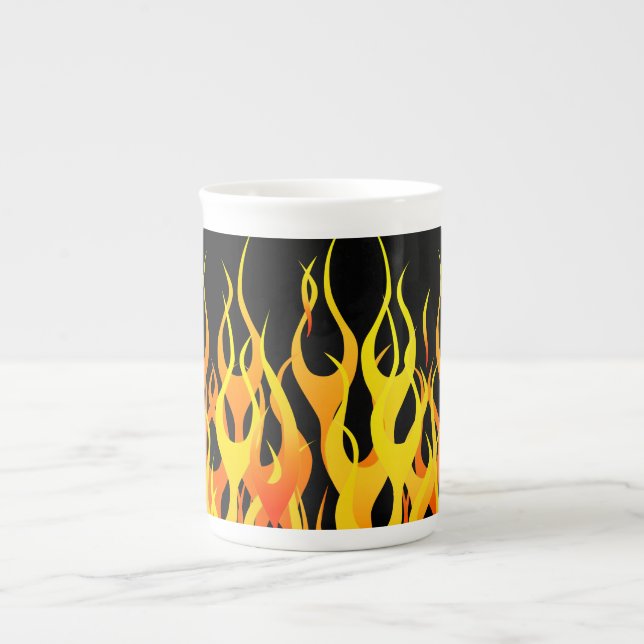 Classic Racing Flames on Solid Black Bone China Mug (Front)