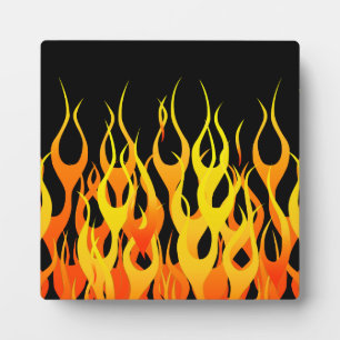 Classic Racing Flames on Solid Black Plaque