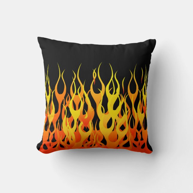 Classic Racing Flames on Solid Black Throw Pillow (Front)