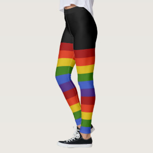 Classic Rainbow Stripes Black Leggings
