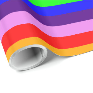 Classic Rainbow Stripes Bright Bold Multi Coloured Wrapping Paper